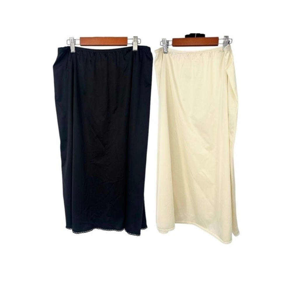 Vtg VANITY FAIR Lot of 2 Half Slip L Skirt Lace Trim 100% NYLON Satin Cottage